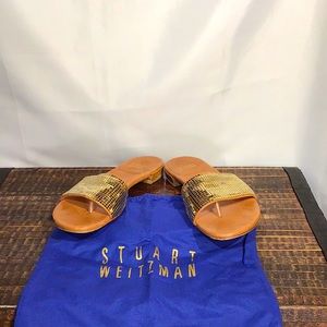 Stuart Weitzman Gold Embellished Leather Sandals Sz 7